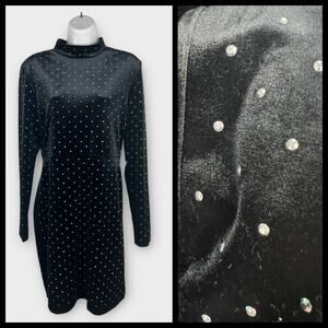 H&M Dress Womens Large Velvet Rhinestone Studded Bodycon Mini Long Sleeve Party